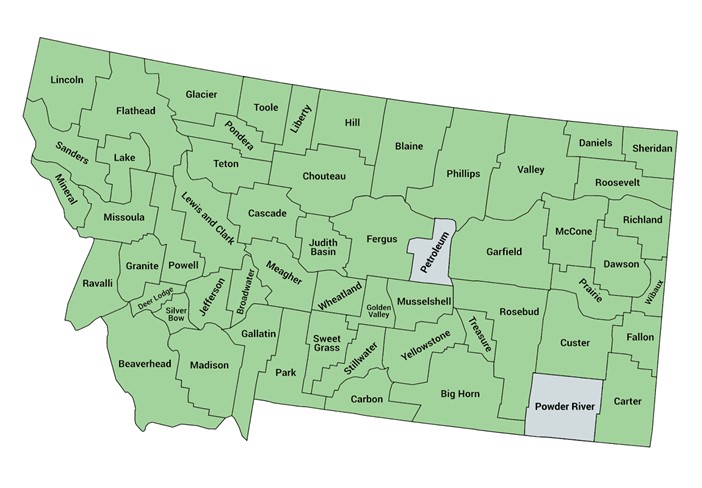 Map of Montana counties for Newcomers study