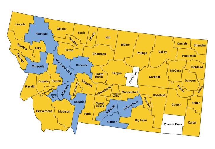 Rural and Metro/Micro Montana Map